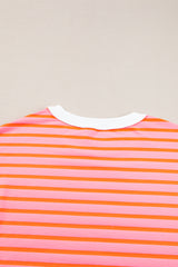 Multicolour Stripe Contrast Trim Drop Sleeve Loose Top