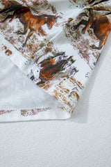 Brown Horses Print Cut-out Mock Neck Top