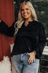 Black Plus Size Leopard Print Frill Notch V Neck Blouse