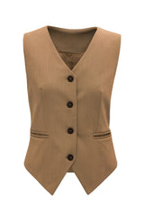 White Solid Color Button Up V Neck Suit Vest