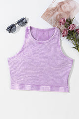 Purple Ribbed Mineral Wash Racerback Cropped Tank Top