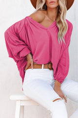 Rosy Casual Plicated Detail V Neck Blouse