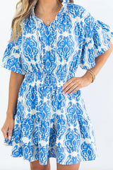 Ashleigh Blue Abstract Print Smocked Waist Tiered Mini Dress