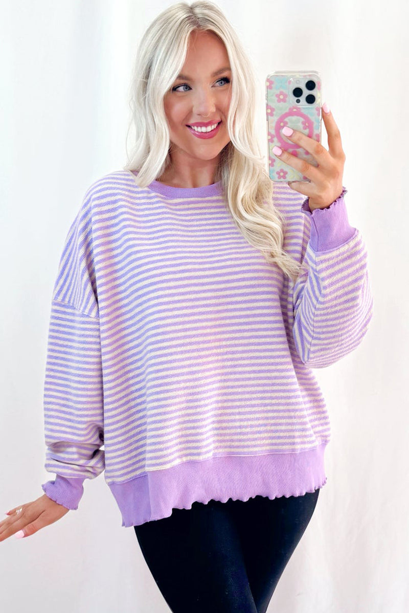 Pink Stripe Drop Shoulder Long Sleeve Top