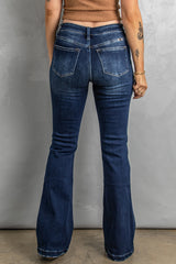 Dark Blue Washed Distressed Flare Bootcut Jeans