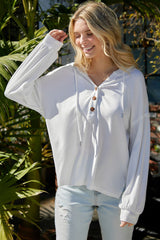 White Button Front Pullover Hooded Sweatshirt