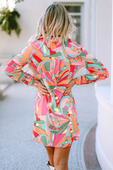 Multicolor Abstract Print Long Sleeve Shirt Dress