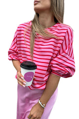 Sachet Pink Striped Oversized Long Sleeve Sweatshirt