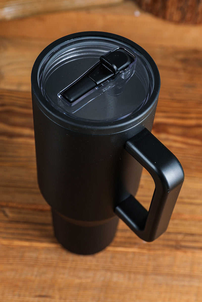 Black Frosted Stainless Handle Large Vacuum Cup with Straw 1200ml