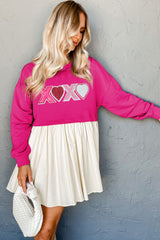 Rose Red XOXO Heart Patched Casual Sweatshirt Mini Dress