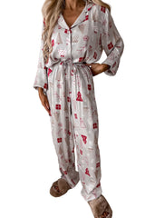 Light Grey Christmas Deer Printed Shirt and Pants Pajama Set