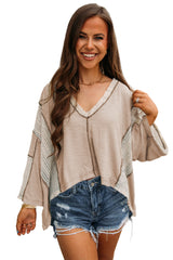 Parchment Crochet Patchwork Exposed Seam High Low Loose Top