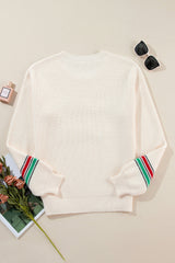 Beige Tinsel Holly Jolly Graphic Round Neck Sweater