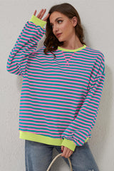 Green Stripe Contrast Edge Oversized Sweatshirt