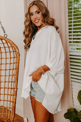 White Plain 3/4 Batwing Sleeve Oversize Button Up Blouse