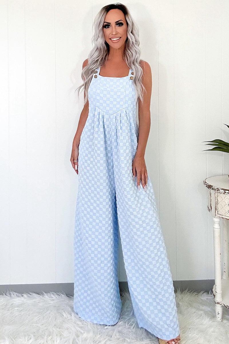 Beau Blue Checkered Pocket High Waist Wide Leg Overall