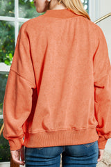 Brown Plain Drop Shoulder Crew Neck Pullover Sweatshirt