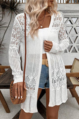 Black Hollow Out Crochet Open Front Cardigan