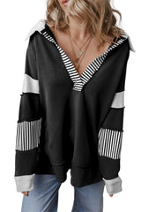 Black Striped Patchwork Collar Sweatshirt