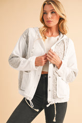 Coral Quilted Textured Patchwork Hooded Jacket