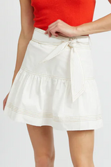 White Knot High Waist Casual Mini Skirt