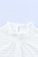 White Frill Smocked Casual Textured Bishop Sleeve Blouse