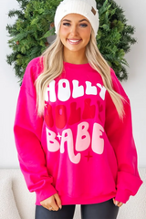 Rose Red Holly Jolly Babe Christmas Oversized Sweatshirt