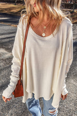 White Waffle Knit Exposed Seam Round Neck Oversized Top