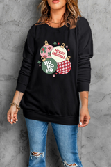 Black MERRY CHRISTMAS Graphic Round Neck Sweatshirt