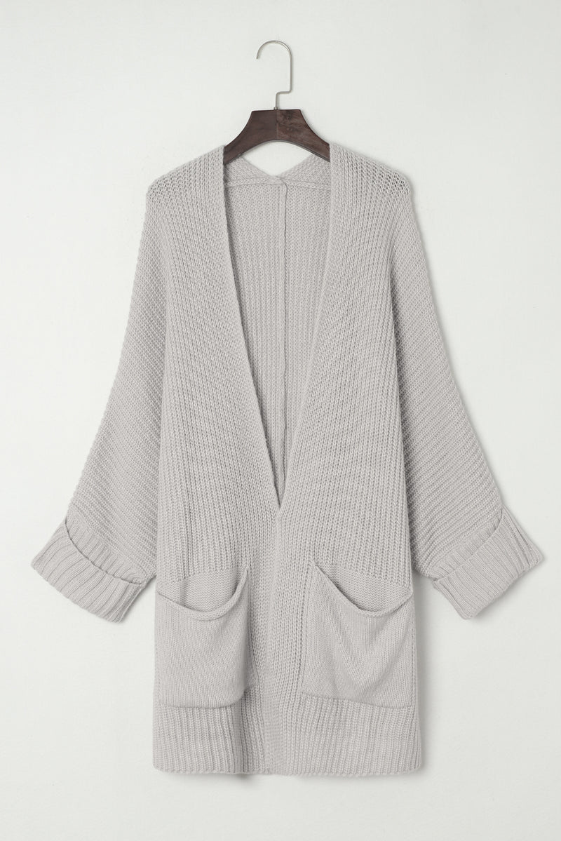 Khaki Batwing Sleeve Pocket Oversized Cable Knit Cardigan