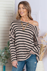 Casual Drop Shoulder Knitted Pullover Striped Sweater