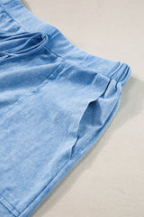 Dusk Blue Mineral Wash Plain Tee & Drawstring Shorts Set