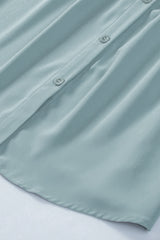 Light Blue Solid Color Button Up Puff Sleeve Casual Pleated Shirt