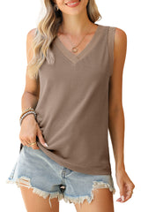 Simply Taupe Contrast Trim V-Neck Loose Fit Tank Top