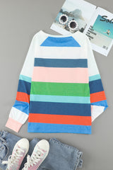 Multicolor Stripes Print Long Sleeve T-Shirt for Women