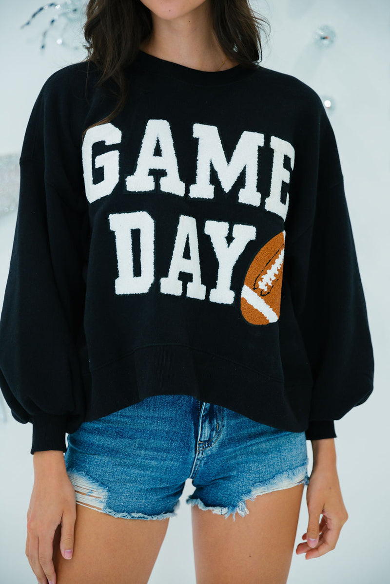 Black GAME DAY Graphic Varsity Pullover Sweatshirt