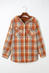 Orange Snap Button Sherpa Lined Hooded Flannel Jacket