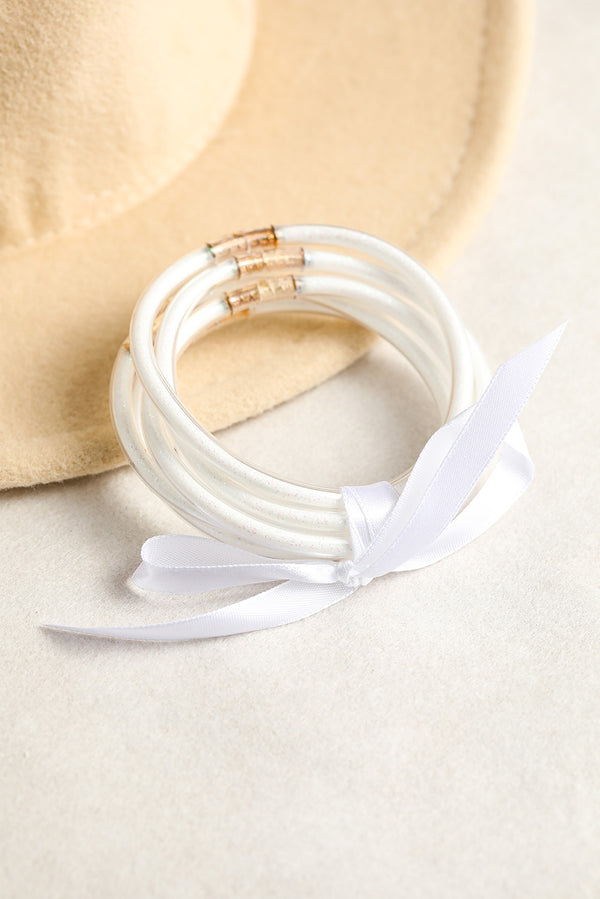 White Glitter Bowknot Layered Jelly Bracelet