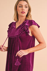 Violet Tied Neck Ruffle Short Sleeve Blouse