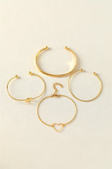 Gold Heart Geometric Knot Open Cuff Bracelet 4-piece Set