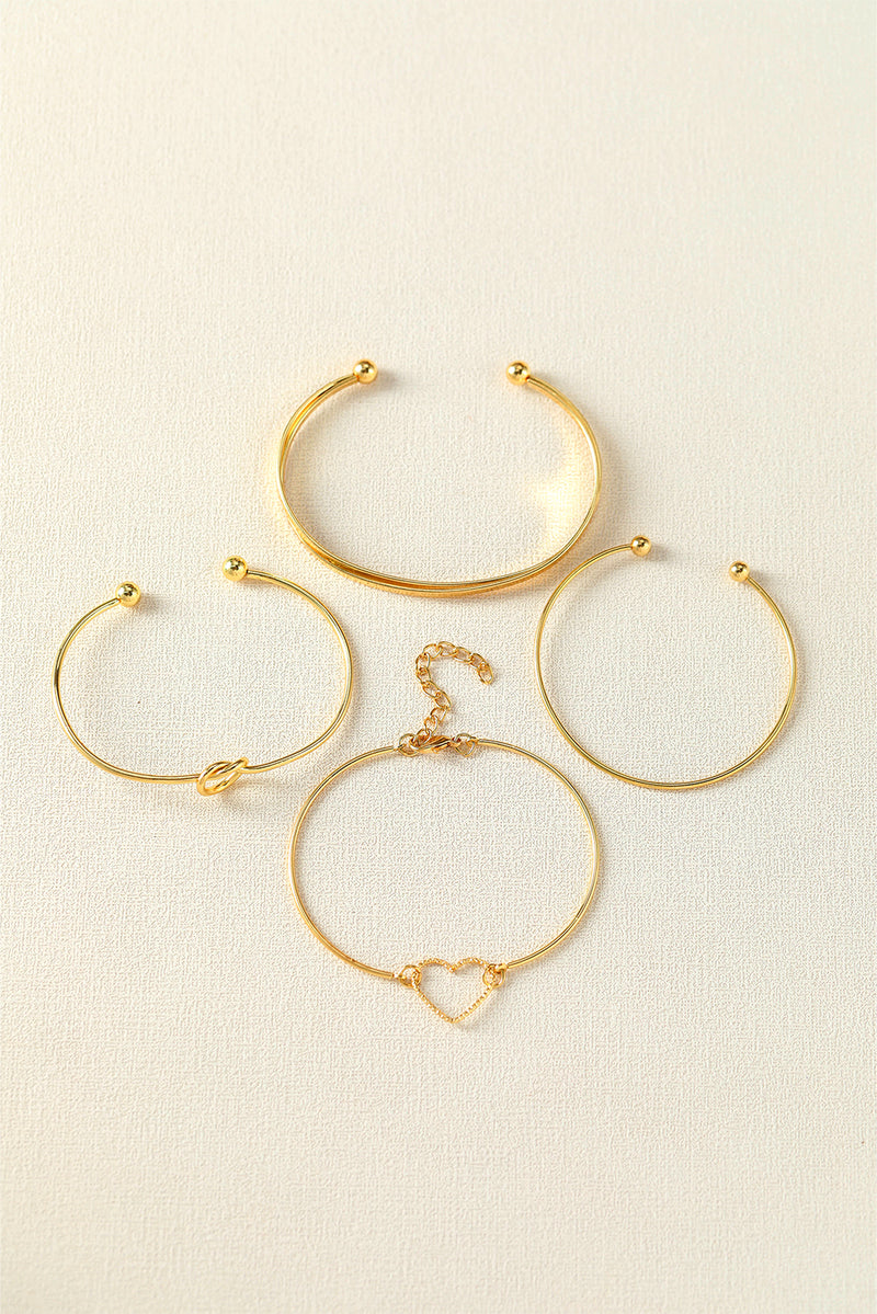 Gold Heart Geometric Knot Open Cuff Bracelet 4-piece Set