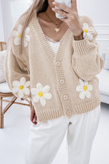 Parchment 60s Flower Decor Button Cable Knit Cardigan