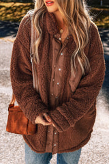 Red Clay Faux Shearling Button Up Jacket