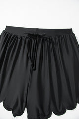 Black Scallop Trim Drawstring Beach Shorts