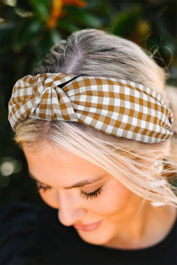 Honey Gold Twist Knot Retro Plaid Headband