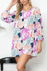 Multicolor Floral Print V Neck Bohemian Tunic Dress