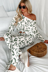 Beige Leopard Print Long Sleeve and Pants Loungewear Set