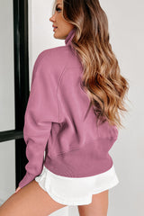 Flamingo Zip Up Stand Collar Ribbed Thumbhole Sleeve Sweatshirt