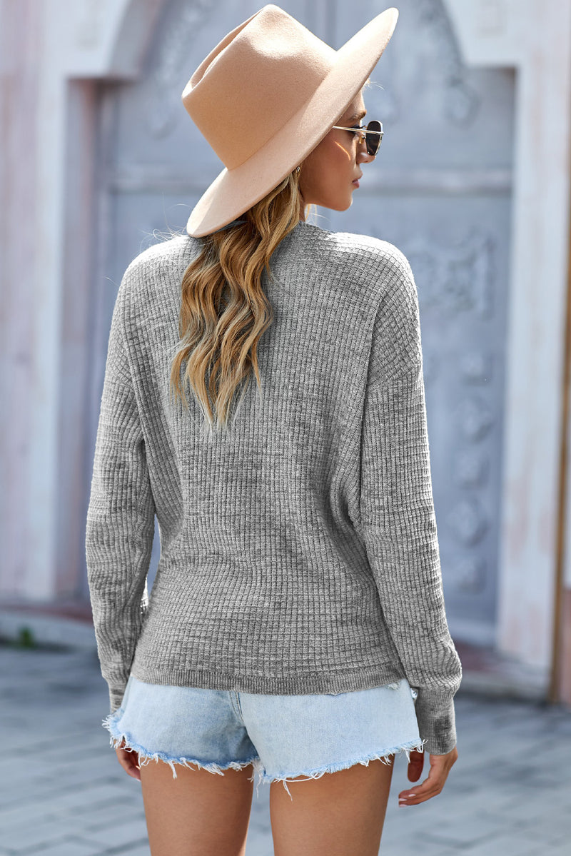 Grey Wrap Deep V-neck Casual Long Sleeve Knit Sweater