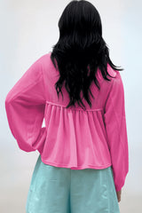 Phalaenopsis Corded Turn-down Collar Bubble Sleeve Babydoll Top